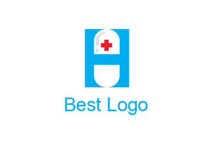 capsule and medical sign inside letter H logo