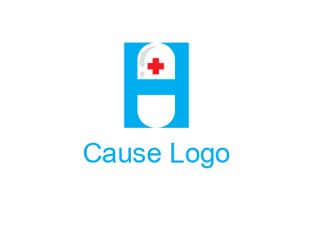 capsule and medical sign inside letter H logo