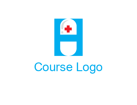 capsule and medical sign inside letter H logo
