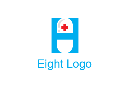 capsule and medical sign inside letter H logo