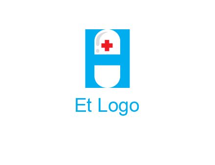 capsule and medical sign inside letter H logo
