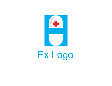 capsule and medical sign inside letter H logo