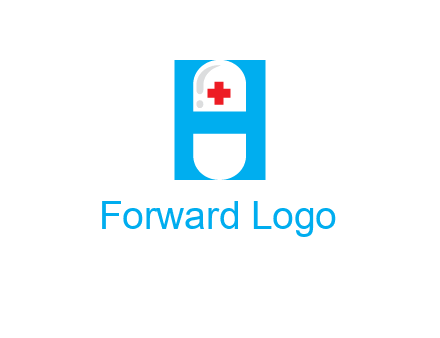 capsule and medical sign inside letter H logo