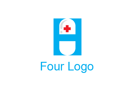 capsule and medical sign inside letter H logo
