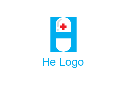 capsule and medical sign inside letter H logo