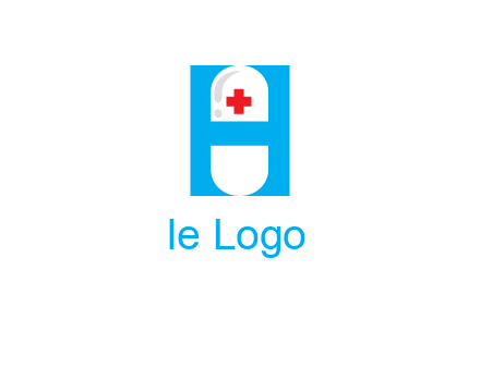 capsule and medical sign inside letter H logo