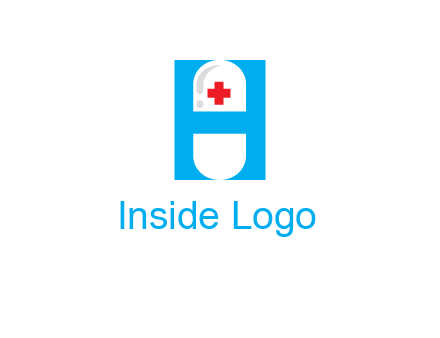 capsule and medical sign inside letter H logo