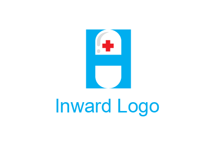 capsule and medical sign inside letter H logo