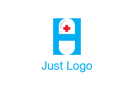 capsule and medical sign inside letter H logo