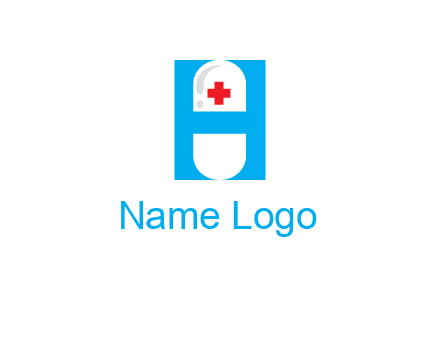 capsule and medical sign inside letter H logo