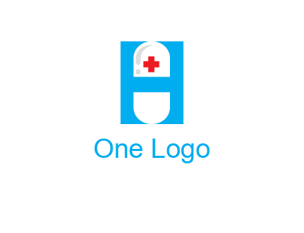 capsule and medical sign inside letter H logo