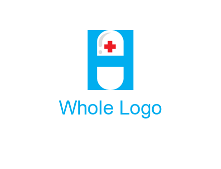 capsule and medical sign inside letter H logo