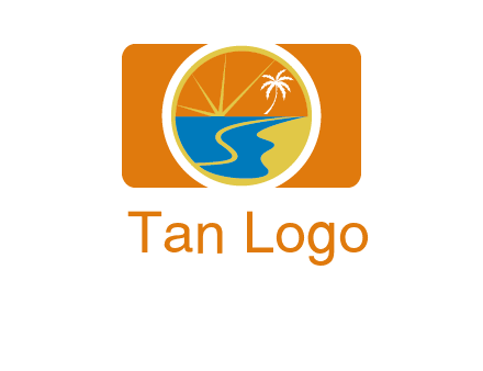 beach with palm tree and sun in camera photography logo