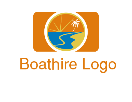 beach with palm tree and sun in camera photography logo