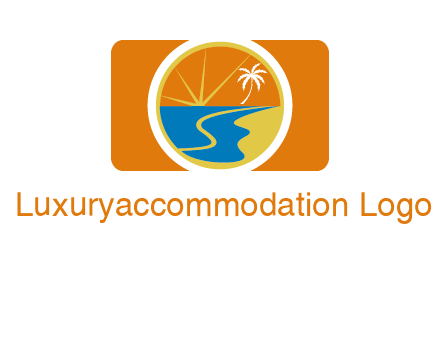 beach with palm tree and sun in camera photography logo