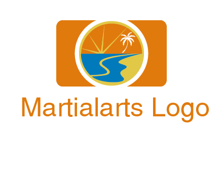 beach with palm tree and sun in camera photography logo