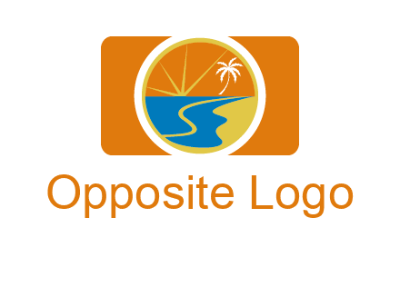 beach with palm tree and sun in camera photography logo
