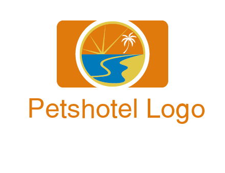 beach with palm tree and sun in camera photography logo