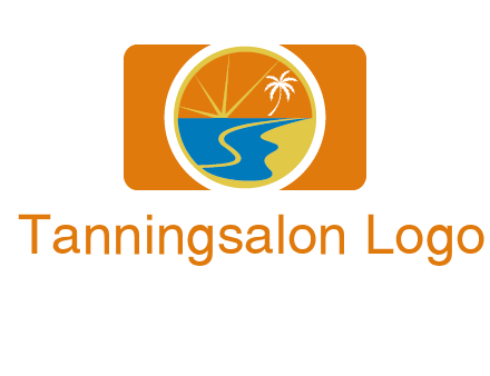 beach with palm tree and sun in camera photography logo