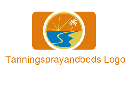 beach with palm tree and sun in camera photography logo