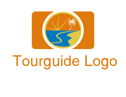 beach with palm tree and sun in camera photography logo