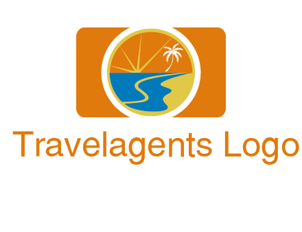 beach with palm tree and sun in camera photography logo