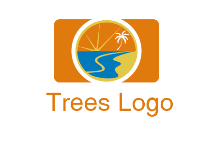 beach with palm tree and sun in camera photography logo