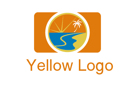 beach with palm tree and sun in camera photography logo