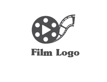 play button inside film reel logo