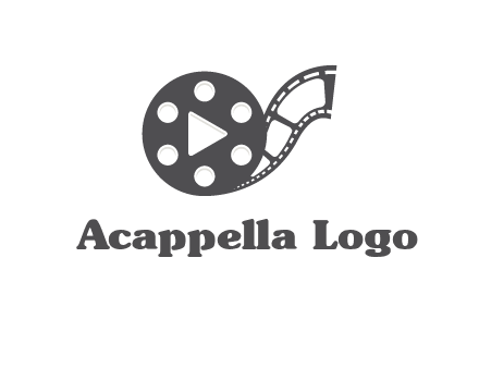 play button inside film reel logo
