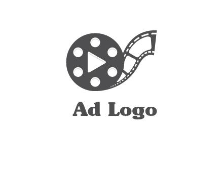 play button inside film reel logo