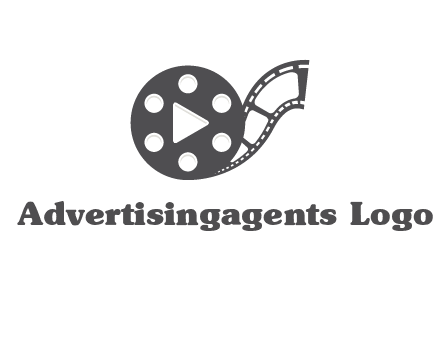 play button inside film reel logo