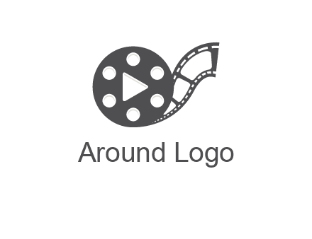 play button inside film reel logo
