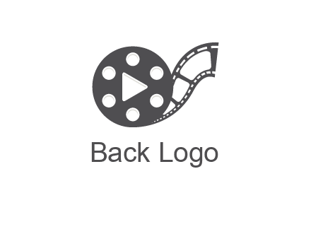 play button inside film reel logo