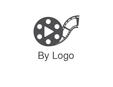 play button inside film reel logo