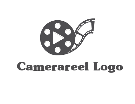 play button inside film reel logo