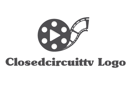 play button inside film reel logo