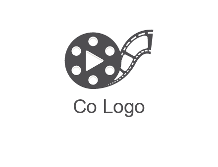 play button inside film reel logo