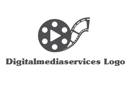 play button inside film reel logo