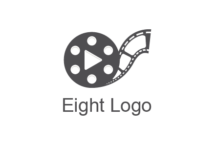 play button inside film reel logo