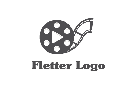 play button inside film reel logo