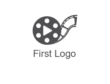 play button inside film reel logo