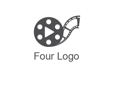 play button inside film reel logo