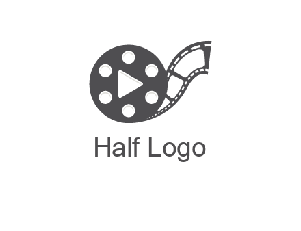 play button inside film reel logo