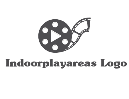 play button inside film reel logo