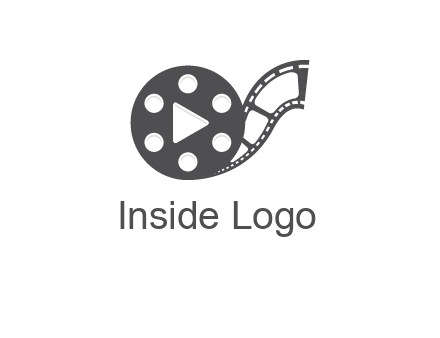 play button inside film reel logo