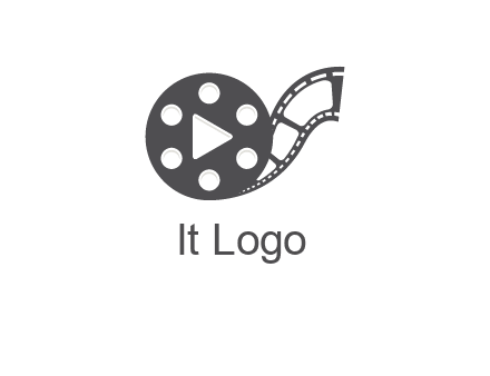 play button inside film reel logo