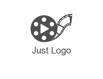 play button inside film reel logo