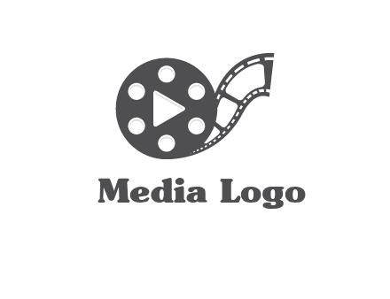 play button inside film reel logo