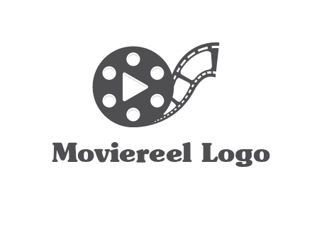 play button inside film reel logo